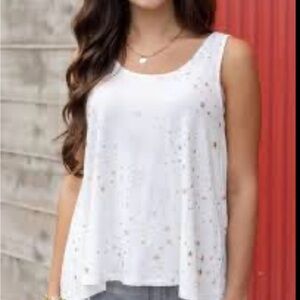 Grace & Lace White Tank Top with Gold Stars